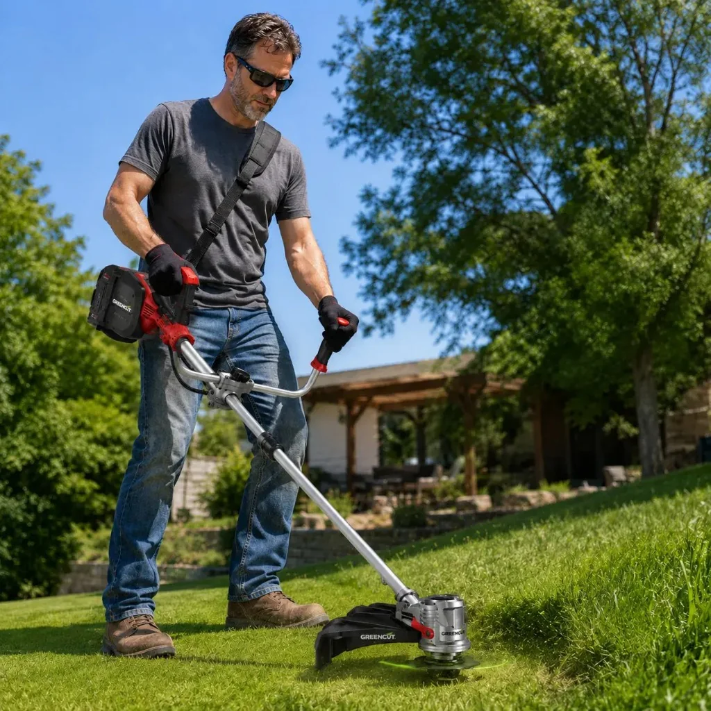 GreenCut Brushless-Trimmer im Einsatz auf dem Rasen